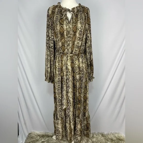 Emma & Michele gorgeous boho snakeskin print long sleeve dress women’s size M - Picture 3 of 17